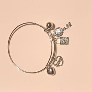 GOLD Charm Bracelet Lock and Key Charms Gold Bangle Bracelet mixed charms NEW